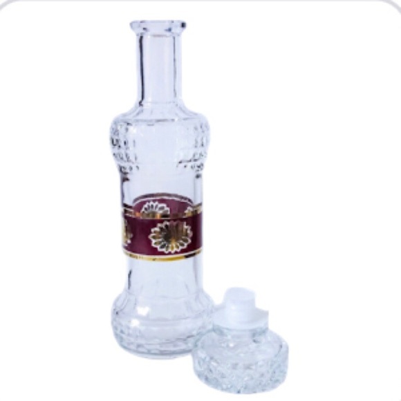 Vintage 1970 Retro Glass Bar Decanter with Burgundy/Gold Flower Band and Stopper - Picture 1 of 14